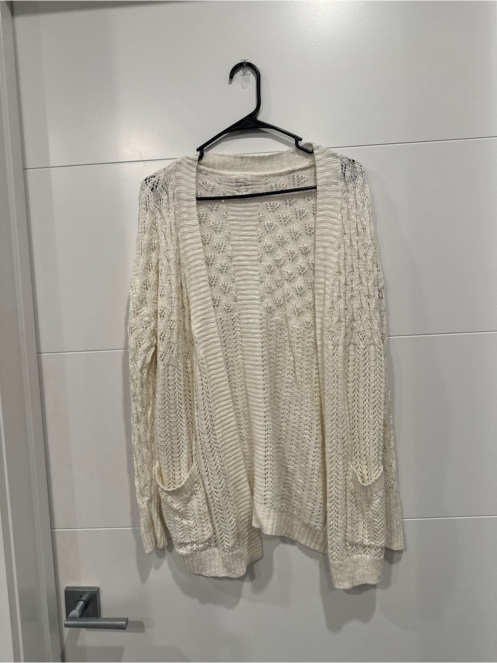 Hippie Rose Open-Front Cream Cable Knit Cardigan